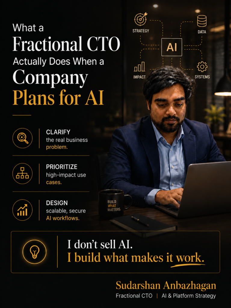 Fractional CTO AI strategy for real business outcomes | Sudarshan Anbazhagan AI Architect