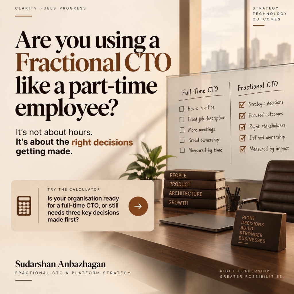 Fractional CTO decision rights matrix diagram for startup technology leadership