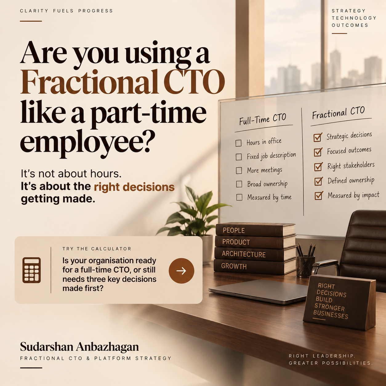 Fractional CTO decision rights matrix diagram for startup technology leadership
